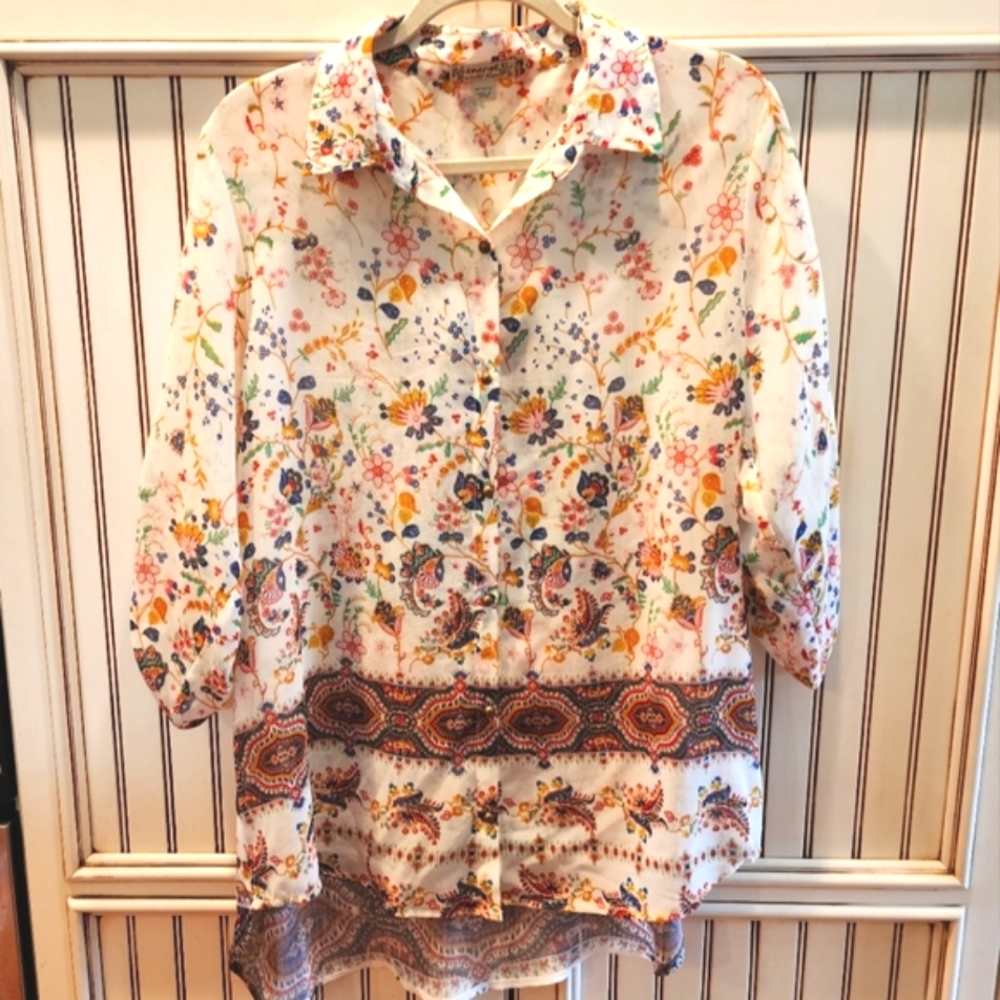 Energe World Wear Sheer Floral Boho Blouse Size XL